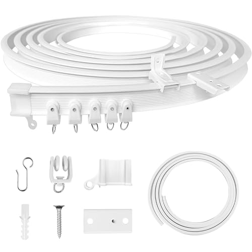3m weiß Flexible Deckenvorhangschiene, gebogene Vorhangschiene mit stummen Rollen，ideal für Duschfenster, Gardinenschiene Vorhang Schiene für Wohnmobile Duschecke, Privatsphäre und Heimdekoration von UIKTSSL