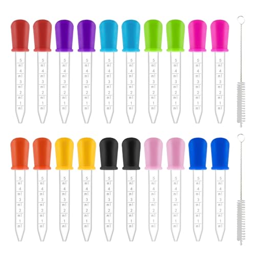 UILYNIU 20 PCS Flüssigkeitstropfer mit 2 Reinigungsbürsten Silikon und Kunststoff Augentropfer Pipetten 5ML Flüssigkeitstropfer Pipette Medizin Transfer Tropfpipetten (22 Stück) von UILYNIU