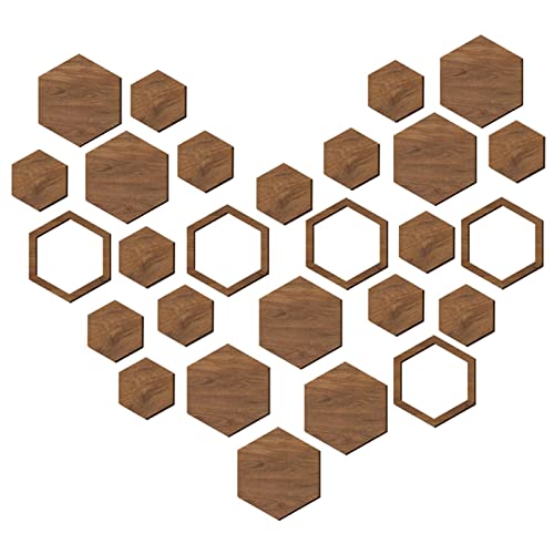 UINO Sechseckige Wanddekorationen - 27-teiliges Hexagon-Wanddekor-Holzdekorationsset - Selbstklebende Waben-Holz-Wand-Kunst-Tapeten-Dekorationen für Wohnzimmer-Küchen-Badezimmer von UINO