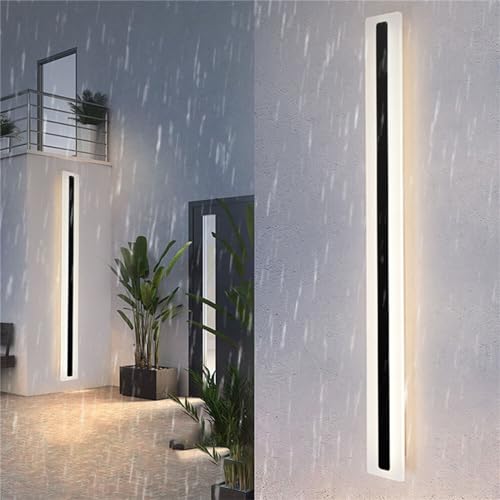 LED Außenwandleuchte Dimmbar mit Fernbedienung, Wandlampe Schwarz Lang Modern Wandlampe für Innen und Außen, Gartenzimmer, Acryl Wandleuchten IP67 (Lum von UIOPPOI