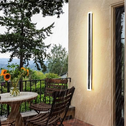 Solar-Außenwandleuchte, modern, linear, wasserdicht, IP65, LED-Wandleuchte, langes Band, Acryl, Metall, Parallele, Eingangstür, Garage, Haus, Veranda, Terrasse, superdünn (neutrales Licht) von UIOPPOI