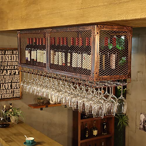 UIRGU Decken-Weinregal, hängender Weinglashalter aus Eisen, schwebendes Retro-Barregal, Weinflaschenhalter, Aufbewahrungsregale für die Küche im Restaurant von UIRGU