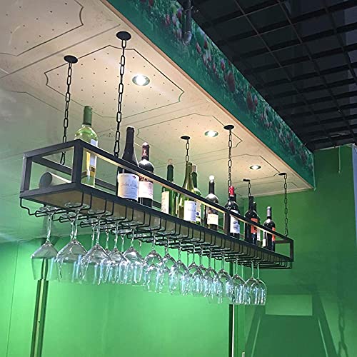 UIRGU Deckenregal, hängendes Weinregal, mit Glashalter und Regal, mit 1 m Langer Eisenkette, industrielle Retro-Regale, Eisenrohrstange/ von UIRGU