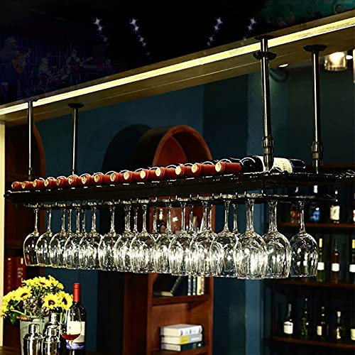 UIRGU Hängendes Weinregal, Metall-Deckenflaschenregal, Display-dekorierter Weinaufbewahrungshalter mit Stielglas-Glasregal für Unterschrank, Küche, Bar, verstellbare Höhe und Breite von UIRGU