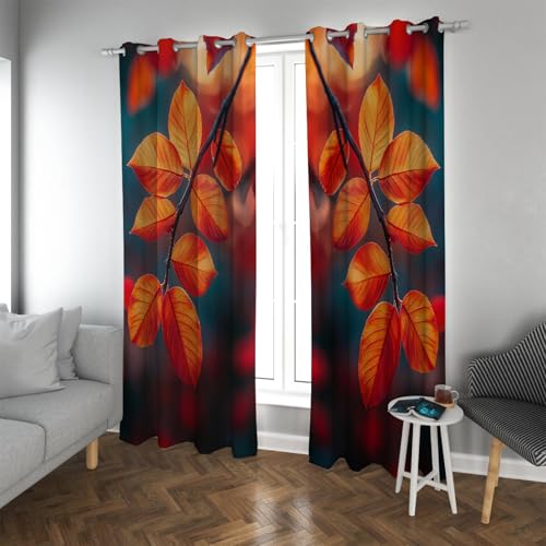 Ästhetisches Design Verdunkelungsvorhänge Orange Pflanze Blätter und Zweige Muster Wärmeisolierte Fenstervorhänge für Wohnzimmer 2 Paneele B132xH245cm Ästhetisches Design Verdunkelungsvorhänge Orange Pflanze Blätter und Zweige Muster Wärmeisolierte Fenstervorhänge für Wohnzimmer 2 Paneele B132xH245cm von UIRINGART