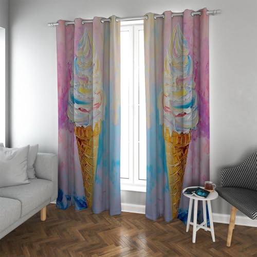 Kreatives Design Verdunkelungsvorhänge Bunte Abstrakte Leckere Eistüte Muster Öse Fenster Vorhänge für Wohnzimmer 2 Paneele B228xH228cm von UIRINGART