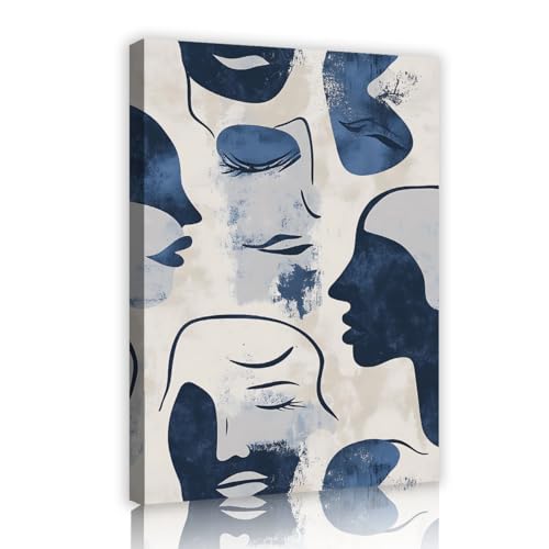 UIRINGART Abstrakte Blaue Gesichter Leinwand Wandkunst Moderne Minimalistische Drucke Zeitgenössische Ästhetik Poster Malerei für Wohnzimmer Schlafzimmer Wohnkultur 60x90cm Innenrahmen von UIRINGART