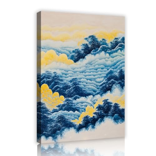 UIRINGART Abstraktes gelbes und blaues Wolkenmeer Wald Leinwand Wand Kunstdruck Moderne Bild Kunstwerk Poster Malerei für Wohnzimmer Dekor 30x45cm Innenrahmen von UIRINGART