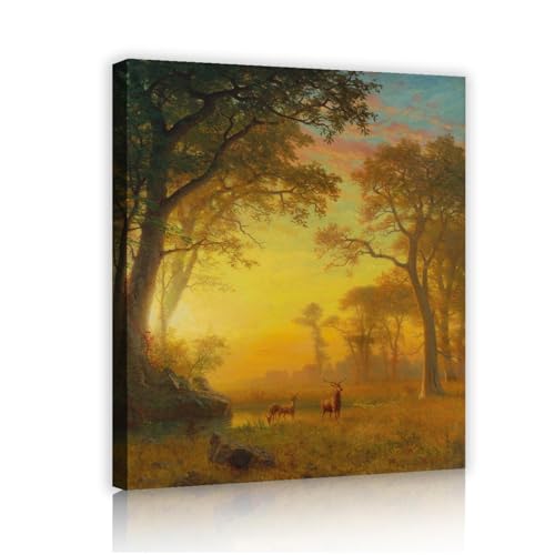 UIRINGART Albert Bierstadt Gerahmtes Wandbild weltberühmtes Gemälde Replik Kunstwerk Licht im Wald Leinwanddrucke Wandkunst für Kinderzimmer Dekor 70x90cm Innenrahmen von UIRINGART