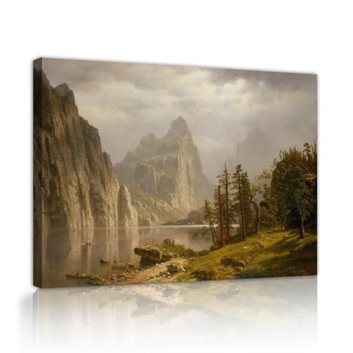 UIRINGART Albert Bierstadt Wandgemälde Leinwanddrucke weltberühmte Malerei Replik Kunstwerk Merced River Yosemite Valley Wandkunst für Cafe Dekor 80x125cm Innenrahmen von UIRINGART