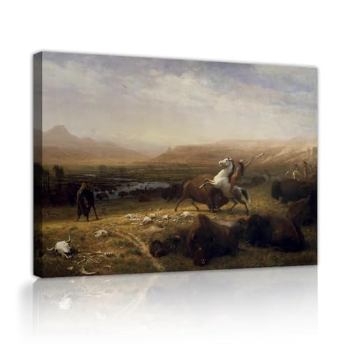 UIRINGART Albert Bierstadt Wandgemälde Leinwanddrucke weltberühmtes Gemälde Replik Kunstwerk Der letzte des Büffels Wandkunst für Gästezimmer Dekor 30x45cm Innenrahmen von UIRINGART