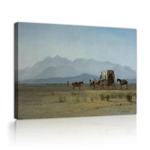 UIRINGART Albert Bierstadt Wandgemälde Leinwanddrucke weltberühmtes Gemälde Replik Kunstwerk Vermessungswagen in den Rockies Wandkunst für Veranda Dekor 35x55cm Innenrahmen von UIRINGART