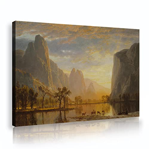 UIRINGART Albert Bierstadt Wandgemälde weltberühmtes Gemälde Replik Kunstwerk Blick nach unten Yosemite Valley Leinwanddrucke Wandkunst für Klassenzimmer Dekor 40x60cm Innenrahmen von UIRINGART