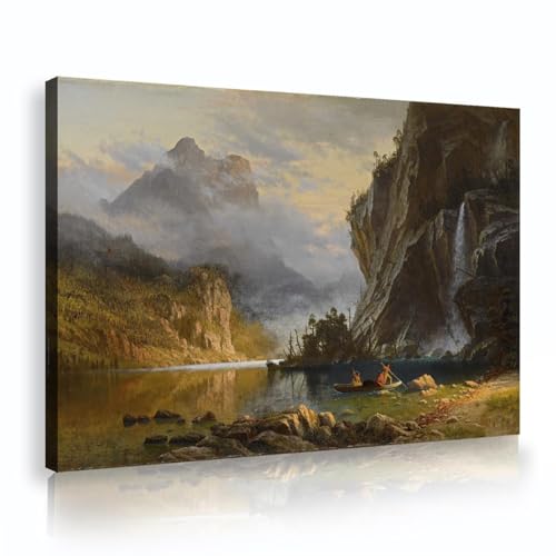 UIRINGART Albert Bierstadt berühmte Malerei Replik gerahmtes Kunstwerk Indianer Speer Angeln Giclee Leinwanddrucke und Poster Wandkunst für Veranda Dekor 30x45cm Innenrahmen von UIRINGART
