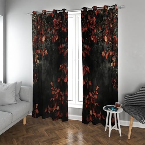 UIRINGART Alle Jahreszeiten Raum Verdunkelung Verdunkelung Vorhänge Botanisch Herbst Laub Landschaft Muster Öse Fenster Vorhänge für Wohnzimmer 2 Paneele B140xH240cm von UIRINGART