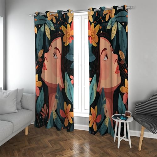 UIRINGART Aquarell Stil Verdunkelungsvorhänge Tropische Dschungel Blumen Blätter Schöne Frau Wärmeisolierte Fenstervorhänge für Schlafzimmer 2 Paneele B117xH137cm UIRINGART Aquarell Stil Verdunkelungsvorhänge Tropische Dschungel Blumen Blätter Schöne Frau Wärmeisolierte Fenstervorhänge für Schlafzimmer 2 Paneele B117xH137cm von UIRINGART
