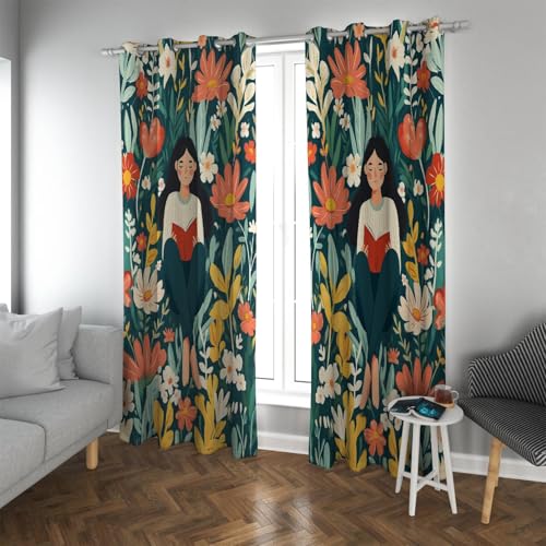 UIRINGART Cartoon Style Verdunkelungsvorhänge Aquarell Bunte Blumen Schönes Mädchen Muster Wärmeisolierte Fenstervorhänge für Büro 2 Paneele B96xH114cm UIRINGART Cartoon Style Verdunkelungsvorhänge Aquarell Bunte Blumen Schönes Mädchen Muster Wärmeisolierte Fenstervorhänge für Büro 2 Paneele B96xH114cm von UIRINGART