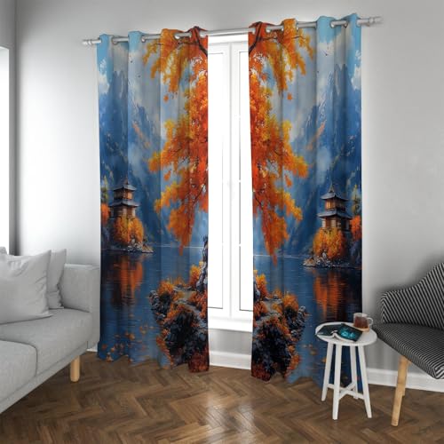 UIRINGART Chinesisches Märchenland Landschaft Verdunkelungsvorhänge Berge Seen Herbst Landschaft Antike Gebäude Öse Fenster Vorhänge für Cafe 2 Paneele B140xH245cm UIRINGART Chinesisches Märchenland Landschaft Verdunkelungsvorhänge Berge Seen Herbst Landschaft Antike Gebäude Öse Fenster Vorhänge für Cafe 2 Paneele B140xH245cm von UIRINGART