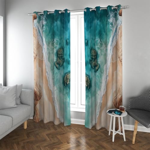 UIRINGART Fotografie Stil Verdunkelungsvorhänge mit Blick auf das Meer Riffe Wellen und Strandlandschaft Ösen Fenstervorhänge für Terrasse Wohnzimmer 2 Paneele B135xH240cm UIRINGART Fotografie Stil Verdunkelungsvorhänge mit Blick auf das Meer Riffe Wellen und Strandlandschaft Ösen Fenstervorhänge für Terrasse Wohnzimmer 2 Paneele B135xH240cm von UIRINGART