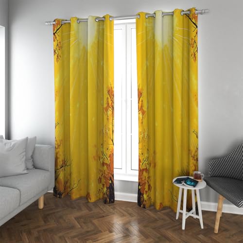 UIRINGART Gelb Verdunkelungsvorhänge Morgensonne Herbst Wald Bäume Muster Licht Blockierung Fensterbehandlung Set für Schiebetür 2 Paneele B135xH240cm UIRINGART Gelb Verdunkelungsvorhänge Morgensonne Herbst Wald Bäume Muster Licht Blockierung Fensterbehandlung Set für Schiebetür 2 Paneele B135xH240cm von UIRINGART