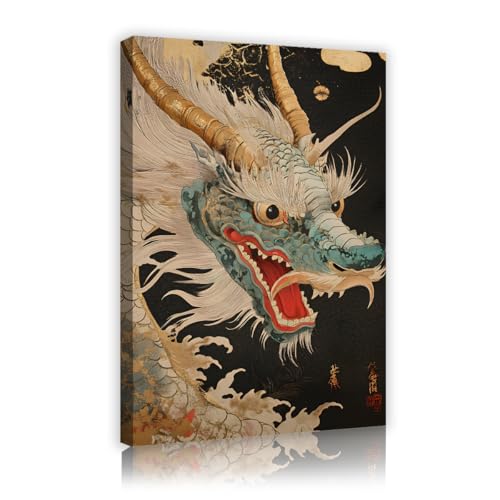 UIRINGART Kreatives Design Japanischer Drache Leinwand Wandkunst Mysteriöse Fantasy Kunstdrucke Asiatische mythische Malerei Poster für Arbeitszimmer Dekor 60x90cm Innenrahmen von UIRINGART