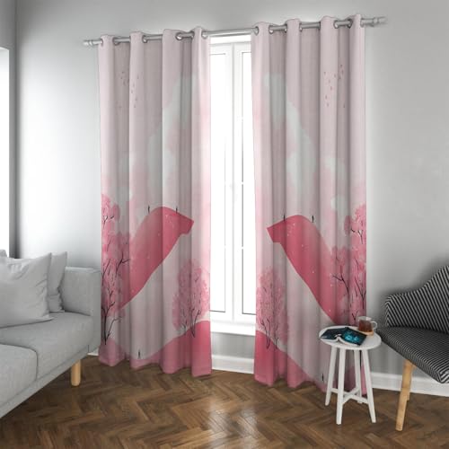 UIRINGART Minimalistische abstrakte geometrische Stil Verdunkelungsvorhänge rosa Berge Pfirsich Wald Muster Ösen-Fenstervorhänge für Schlafzimmer 2 Paneele B96xH114cm von UIRINGART