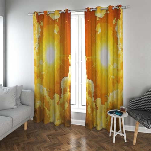 UIRINGART Moderne leichte Luxus Stil Verdunkelungsvorhänge für Büro Golden Golden Sun Abstraktes Wolkenmuster Wärmeisolierte Vorhänge 2 Paneele B200xH210cm von UIRINGART
