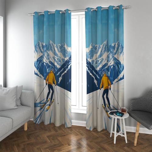 UIRINGART Moderne minimalistische Stil Verdunkelungsvorhänge Mann in gelber Kleidung, die auf verschneiten Bergen Ski Fahren Fenstervorhänge für Wohnzimmer 2 Paneele B140xH260cm UIRINGART Moderne minimalistische Stil Verdunkelungsvorhänge Mann in gelber Kleidung, die auf verschneiten Bergen Ski Fahren Fenstervorhänge für Wohnzimmer 2 Paneele B140xH260cm von UIRINGART