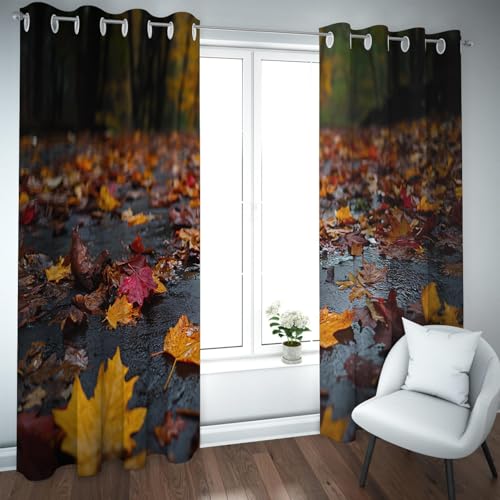 UIRINGART Natürliche Szenerie Verdunkelungsvorhänge Herbst Ahornblatt Waldmuster Wärmeisolierte Fenstervorhänge für Glasschiebetür 2 Paneele B107xH214cm UIRINGART Natürliche Szenerie Verdunkelungsvorhänge Herbst Ahornblatt Waldmuster Wärmeisolierte Fenstervorhänge für Glasschiebetür 2 Paneele B107xH214cm von UIRINGART