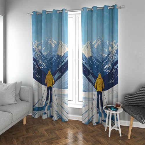 UIRINGART Symmetrischer Stil Verdunkelungsvorhänge Mann in gelber Kleidung, der auf verschneiten Bergen Ski fährt Wärmeisolierte Fenstervorhänge für Cafe 2 Paneele B107xH180cm UIRINGART Symmetrischer Stil Verdunkelungsvorhänge Mann in gelber Kleidung, der auf verschneiten Bergen Ski fährt Wärmeisolierte Fenstervorhänge für Cafe 2 Paneele B107xH180cm von UIRINGART