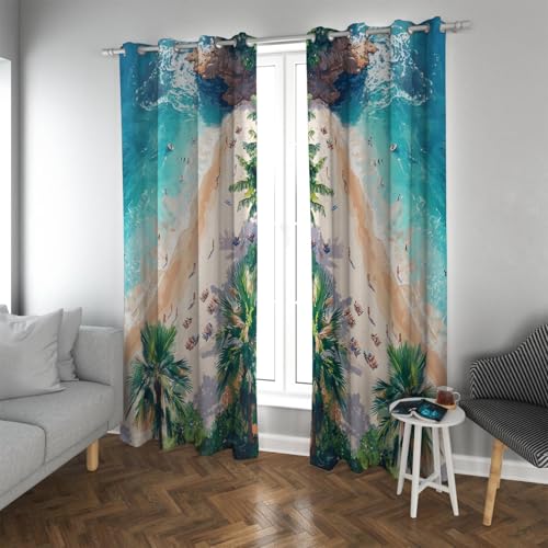 UIRINGART Symmetrischer Stil Verdunkelungsvorhänge Tropisches Resort Ozean Strand Palmen Landschaft Sichtschutz Fenster Vorhänge für Glasschiebetür 2 Paneele B140xH280cm UIRINGART Symmetrischer Stil Verdunkelungsvorhänge Tropisches Resort Ozean Strand Palmen Landschaft Sichtschutz Fenster Vorhänge für Glasschiebetür 2 Paneele B140xH280cm von UIRINGART