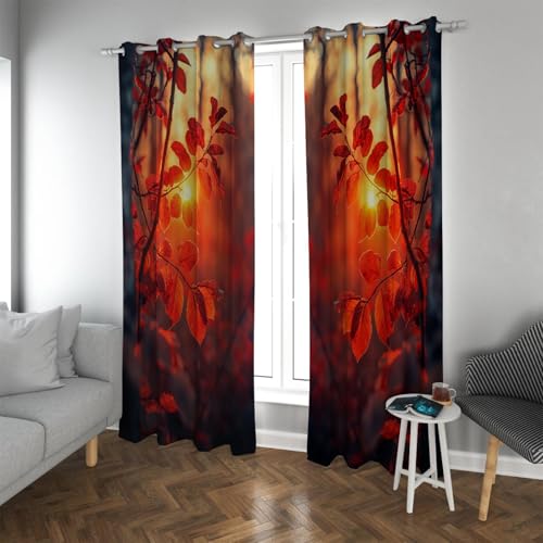 UIRINGART Symmetrischer Stil Verdunkelungsvorhänge Wald Morgen Sonnenlicht Rote Äste und Blätter Muster Isolierte Fenstervorhänge für Schlafzimmer 2 Paneele B140xH240cm UIRINGART Symmetrischer Stil Verdunkelungsvorhänge Wald Morgen Sonnenlicht Rote Äste und Blätter Muster Isolierte Fenstervorhänge für Schlafzimmer 2 Paneele B140xH240cm von UIRINGART