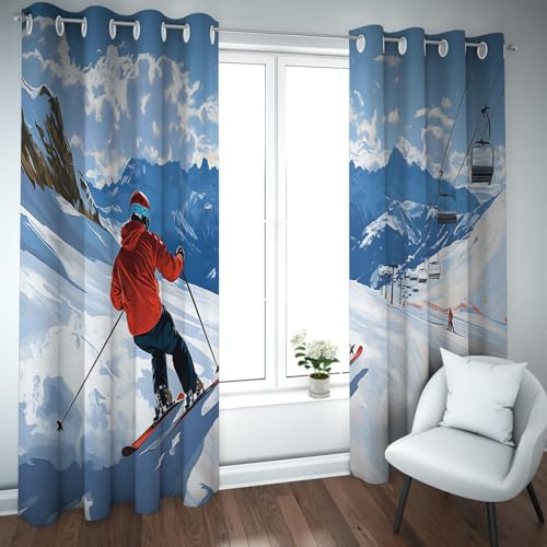 UIRINGART Touristenort Landschaft Verdunkelungsvorhänge Sightseeing Seilbahn Mann Schnee Berg Skifahren Isolierte Fenstervorhänge für Wohnzimmer 2 Paneele B117xH137cm UIRINGART Touristenort Landschaft Verdunkelungsvorhänge Sightseeing Seilbahn Mann Schnee Berg Skifahren Isolierte Fenstervorhänge für Wohnzimmer 2 Paneele B117xH137cm von UIRINGART