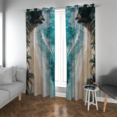 UIRINGART Tropischer Meerblick Verdunkelungsvorhänge Palmen Wald Meer Wellen Strand Landschaft Öse Fenster Vorhänge für Wohnzimmer 2 Paneele B132xH160cm UIRINGART Tropischer Meerblick Verdunkelungsvorhänge Palmen Wald Meer Wellen Strand Landschaft Öse Fenster Vorhänge für Wohnzimmer 2 Paneele B132xH160cm von UIRINGART