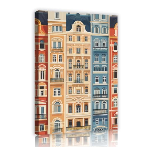 UIRINGART Urbane Architektur Leinwand Wandkunst Stadtbild Gebäude Drucke Moderne Bunte Poster Bilder Kunstwerk für Wohnzimmer Schlafzimmer Dekor 30x45cm Innenrahmen von UIRINGART