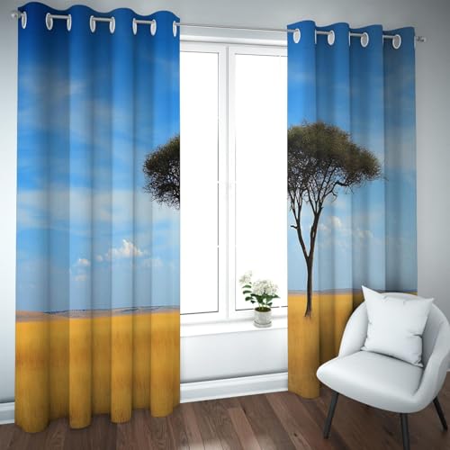 UIRINGART Verdunkelungsvorhänge im Landhausstil für das Schlafzimmer Einzigartiger großer Baum in wildem goldenem Weizenfeld Licht das Fenstervorhänge blockiert 2 Paneele B180xH245cm UIRINGART Verdunkelungsvorhänge im Landhausstil für das Schlafzimmer Einzigartiger großer Baum in wildem goldenem Weizenfeld Licht das Fenstervorhänge blockiert 2 Paneele B180xH245cm von UIRINGART