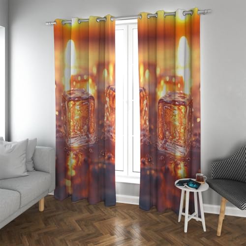 UIRINGART Verdunkelungsvorhänge im modernen Stil, orangefarbene brennende Kerzen und Kristalleiswürfel mit Ösenfenstervorhängen für Glasschiebetür 2 Paneele B140xH210cm UIRINGART Verdunkelungsvorhänge im modernen Stil, orangefarbene brennende Kerzen und Kristalleiswürfel mit Ösenfenstervorhängen für Glasschiebetür 2 Paneele B140xH210cm von UIRINGART