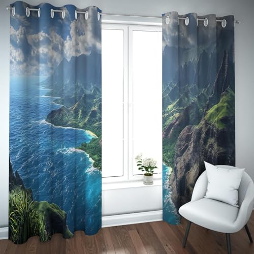 UIRINGART Verdunkelungsvorhänge im zeitgenössischen Stil mit Blick auf das Blaue Meer und die Berge Raumverdunkelnde Fenstervorhänge für Wohnzimmer 2 Paneele B132xH245cm UIRINGART Verdunkelungsvorhänge im zeitgenössischen Stil mit Blick auf das Blaue Meer und die Berge Raumverdunkelnde Fenstervorhänge für Wohnzimmer 2 Paneele B132xH245cm von UIRINGART