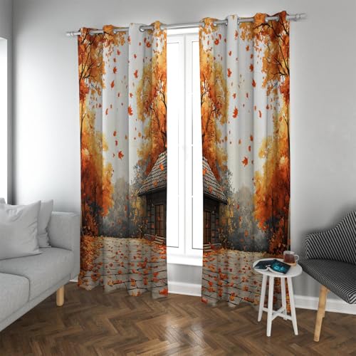 UIRINGART Wald Märchenstil Verdunkelungsvorhänge Herbst Wald Ahorn Blätter Fallendes Haus Muster Isolierte Fenstervorhänge für Badezimmer 2 Paneele B140xH270cm UIRINGART Wald Märchenstil Verdunkelungsvorhänge Herbst Wald Ahorn Blätter Fallendes Haus Muster Isolierte Fenstervorhänge für Badezimmer 2 Paneele B140xH270cm von UIRINGART