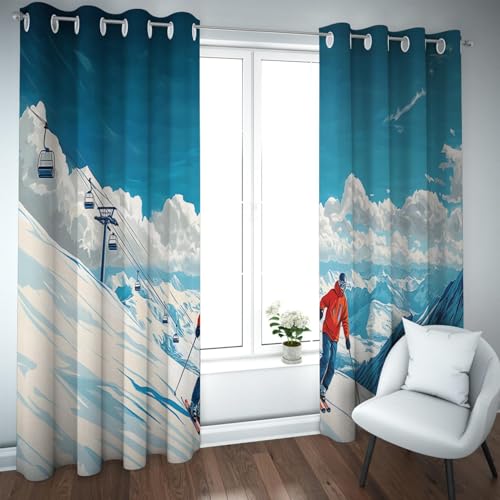 UIRINGART Winterurlaub Szenerie Verdunkelungsvorhänge Blauer Himmel Schnee Berg Seilbahn Ski Muster Isolierte Fenstervorhänge für Wohnzimmer 2 Paneele B200xH210cm UIRINGART Winterurlaub Szenerie Verdunkelungsvorhänge Blauer Himmel Schnee Berg Seilbahn Ski Muster Isolierte Fenstervorhänge für Wohnzimmer 2 Paneele B200xH210cm von UIRINGART