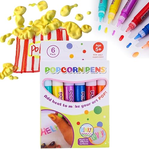 UIRPK DIY Bubble Popcorn Drawing Pens,6Pcs Magic Popcorn Pens,Bubble Popcorn Drawing Pens,Magic Puffy Pens,Magic Popcorn Color Paint Pen for Greeting Birthday Cards Kids (1SET,B) von UIRPK