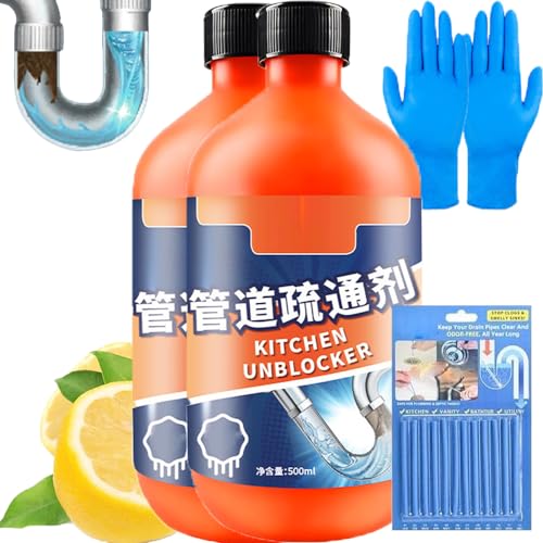 UIRPK Pipeline Dredging Agent, Kitchen Unblocker, Kitchen Sink Drain Unblocker, Kitchen Unblock,Rohrreiniger Kitchen Unblocker, Kitchen Sink Unblock (2PCS,500ML) von UIRPK