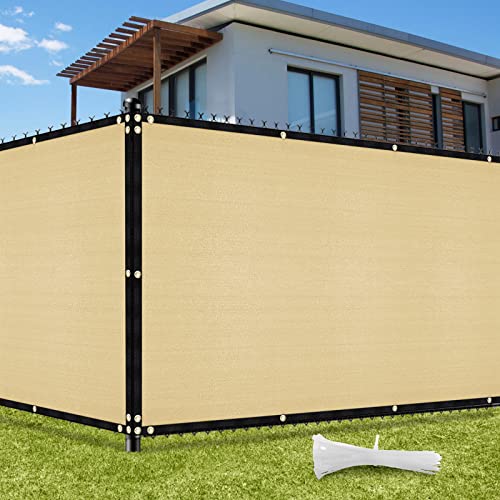 UIRWAY Sichtschutz Zaun 1,5m x 10m, Zaunblende Schattiernetz mit ösen 142 g/m² Blockade UV Schutz Windschutz HDPE Gewebe Netz mit Kabelbinder für Gartenzaun Gewächshaus (Sand) von UIRWAY