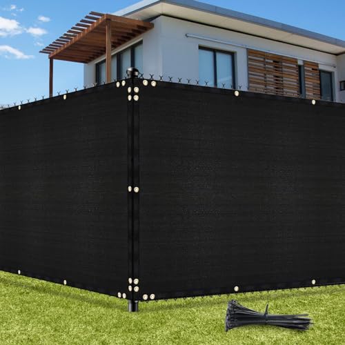 UIRWAY Sichtschutz Zaun 1,8m x 10m, Zaunblende Schattiernetz mit ösen 170 g/m² Blockade UV Schutz Windschutz HDPE Gewebe Netz mit Kabelbinder für Gartenzaun Gewächshaus (Schwarz) von UIRWAY