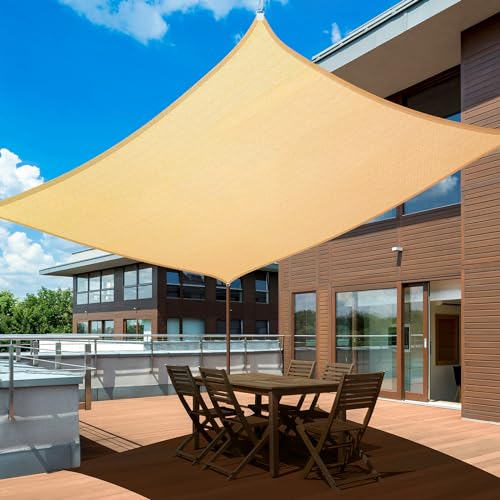 UIRWAY Sonnensegel Rechteck 3.6 x 4.8m Markisensegel, 95% UV-Schutz, Atmungsaktiver Sonnenschutz für Terrasse, Garten, Pergola, Hinterhof – Sand Farbe von UIRWAY