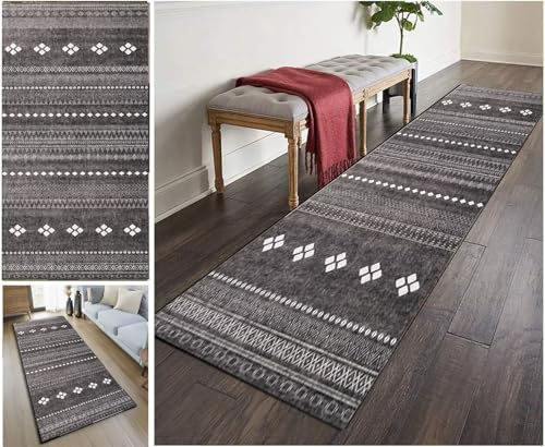 UISBOODR Läufer Flur Küche Teppich rutschfest Waschbar Vintage Teppichmatten Korridor Polyester Wohnzimmer Schlafzimmer 40-120cm Breit, Anpassbare Größe von UISBOODR