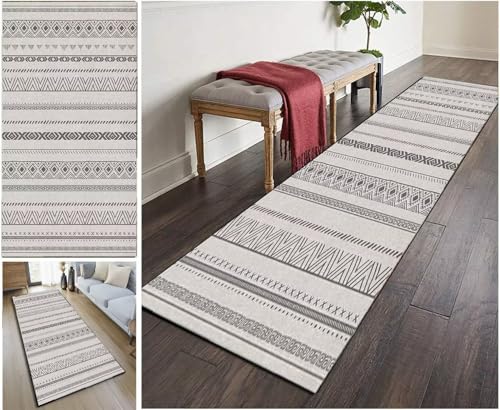 UISBOODR Läufer Flur Küche Teppich rutschfest Waschbar Vintage Teppichmatten Korridor Polyester Wohnzimmer Schlafzimmer 40-120cm Breit, Anpassbare Größe von UISBOODR