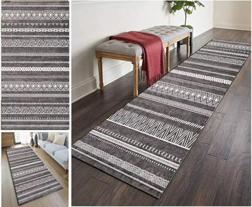 UISBOODR Läufer Flur Küche Teppich rutschfest Waschbar Vintage Teppichmatten Korridor Polyester Wohnzimmer Schlafzimmer 40-120cm Breit, Anpassbare Größe von UISBOODR