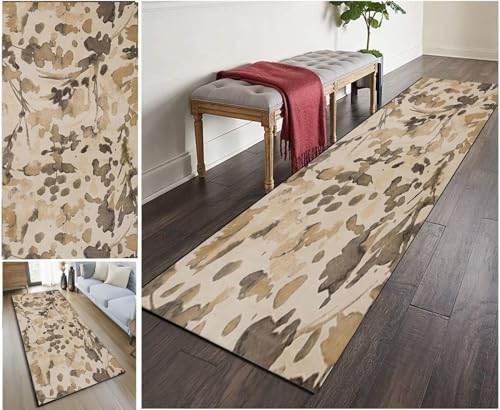 UISBOODR Läufer Flur Küche Teppich rutschfest Waschbar Vintage Teppichmatten Korridor Polyester Wohnzimmer Schlafzimmer 40-120cm Breit, Anpassbare Größe von UISBOODR