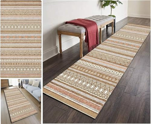 UISBOODR Läufer Flur Küche Teppich rutschfest Waschbar Vintage Teppichmatten Korridor Polyester Wohnzimmer Schlafzimmer 40-120cm Breit, Anpassbare Größe von UISBOODR